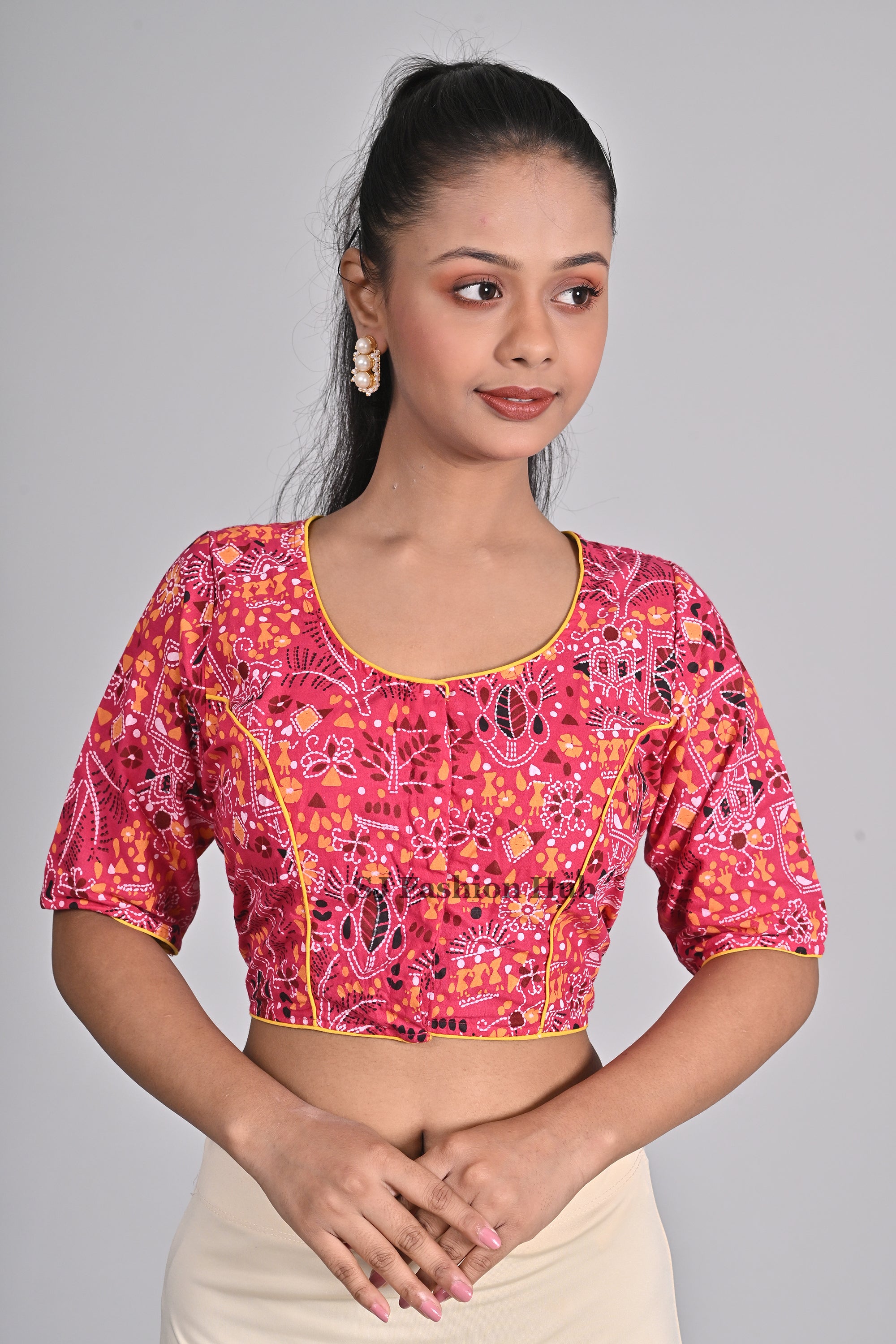 Cotton Daily Wear Red Printed Blouse